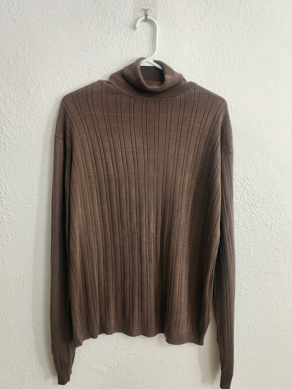 Silk & Cotton Ribbed Minimalist Relaxed Taupe Turtleneck Sweater